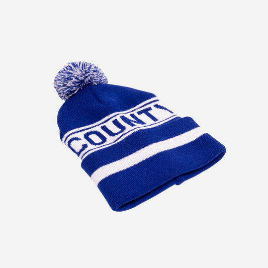 County Blue & White Text Bobble Hat