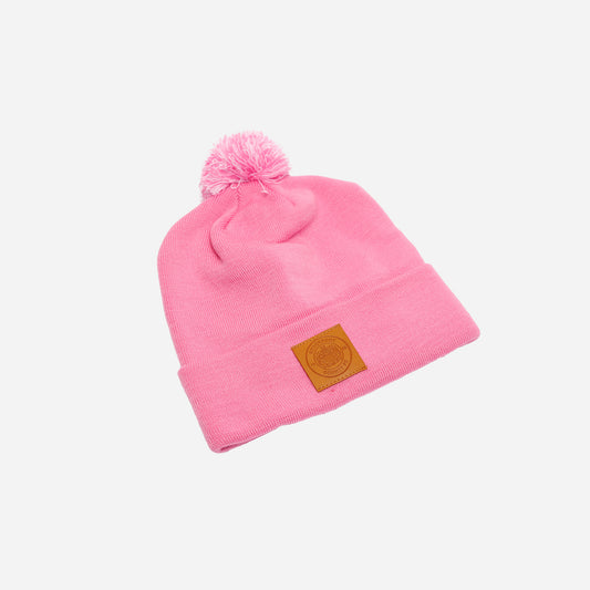 Pink Leather Badge Bobble Hat