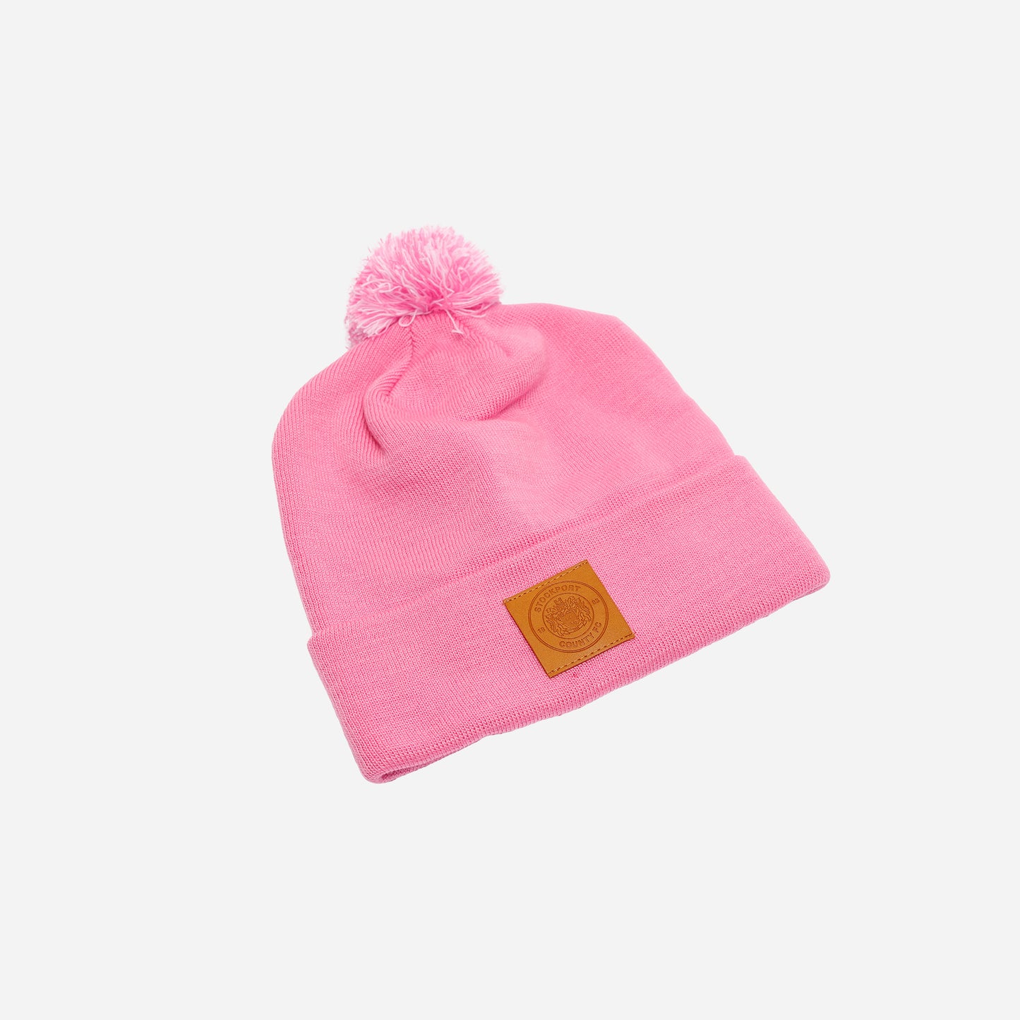 Pink Leather Badge Bobble Hat