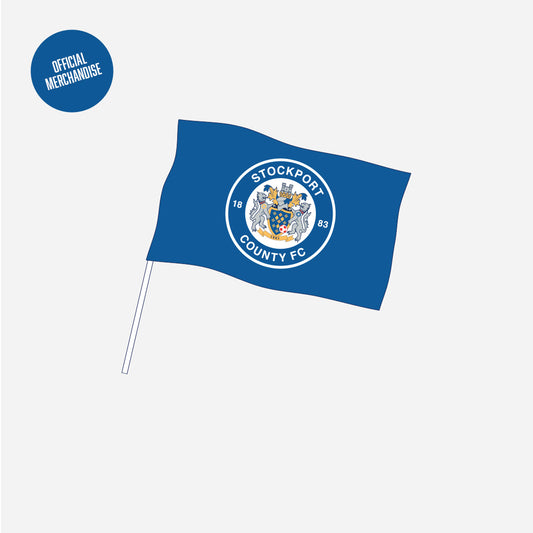 Stockport County Crest Flag With Stick (30cm x 45cm) Hand Held Limited Edition